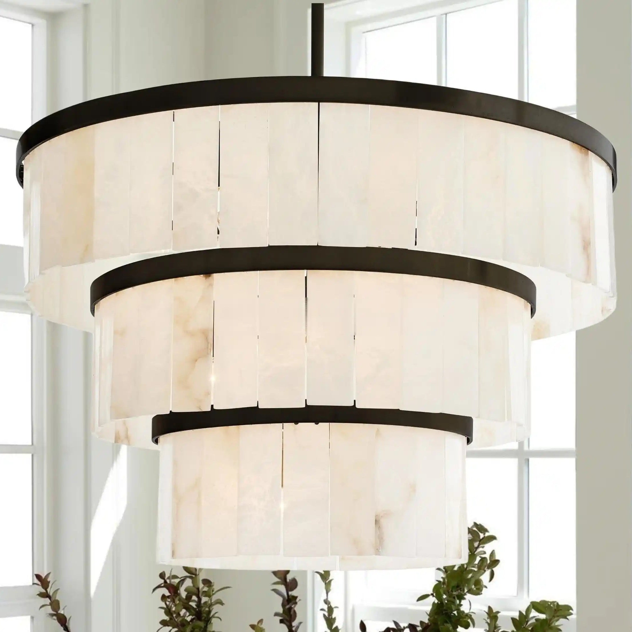 Windham Alabaster 3 Tier Chandelier - BlackBlushlighting