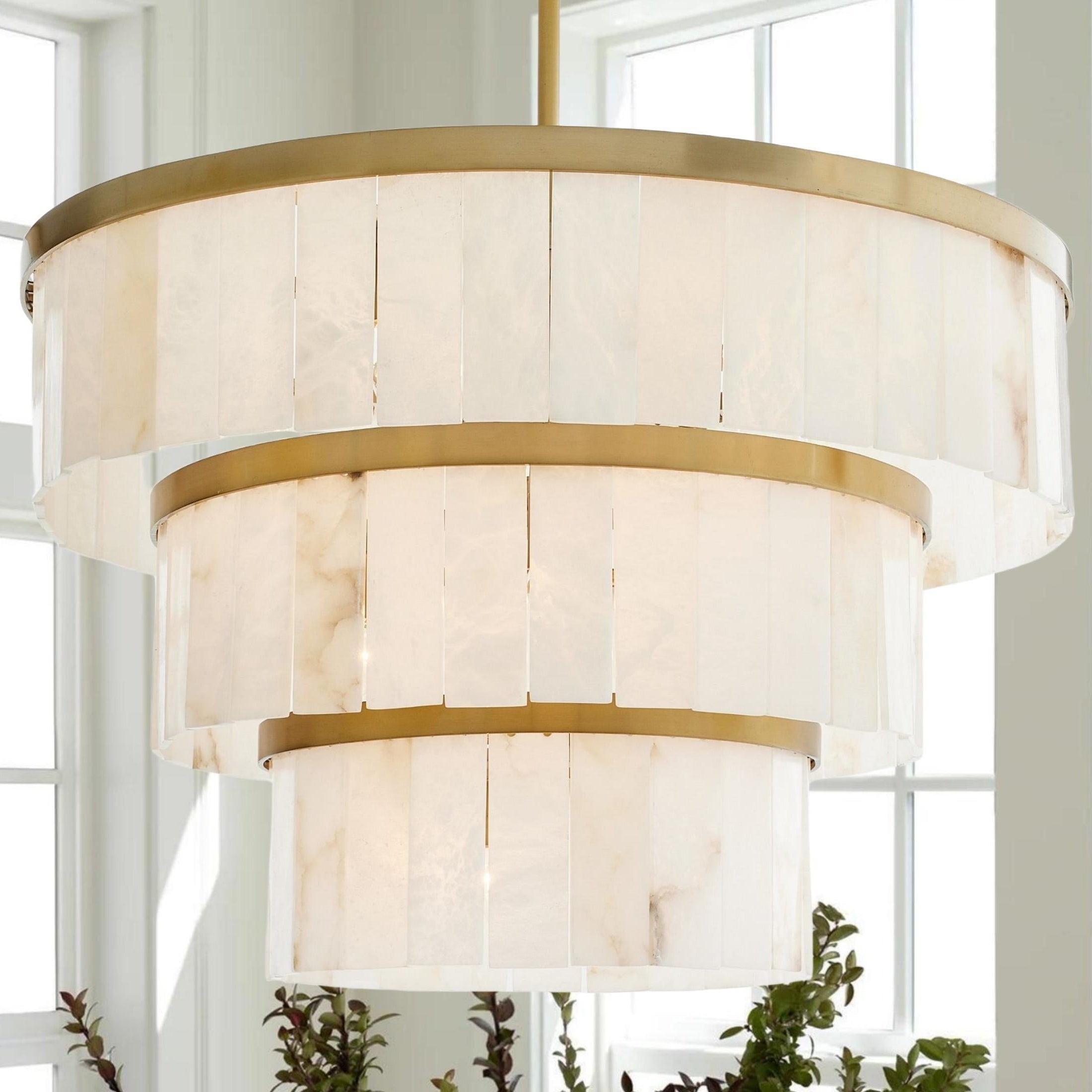 Windham Alabaster 3 Tier Chandelier - BrassBlushlighting