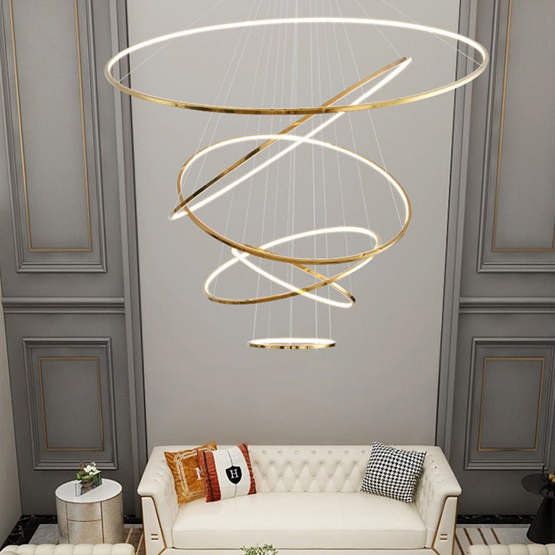 WOMO Large Tiered Ring LED Foyer Chandelier-WM2160 - 4 RingsGolden3 White Colors & Dimmable with RemoteBlushlighting