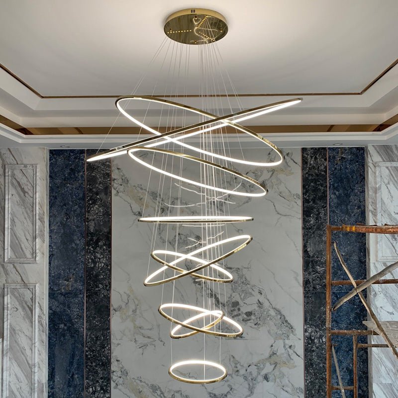 WOMO Large Tiered Ring LED Foyer Chandelier-WM2160 - 9 RingsGoldenWarm White & No dimmableBlushlighting
