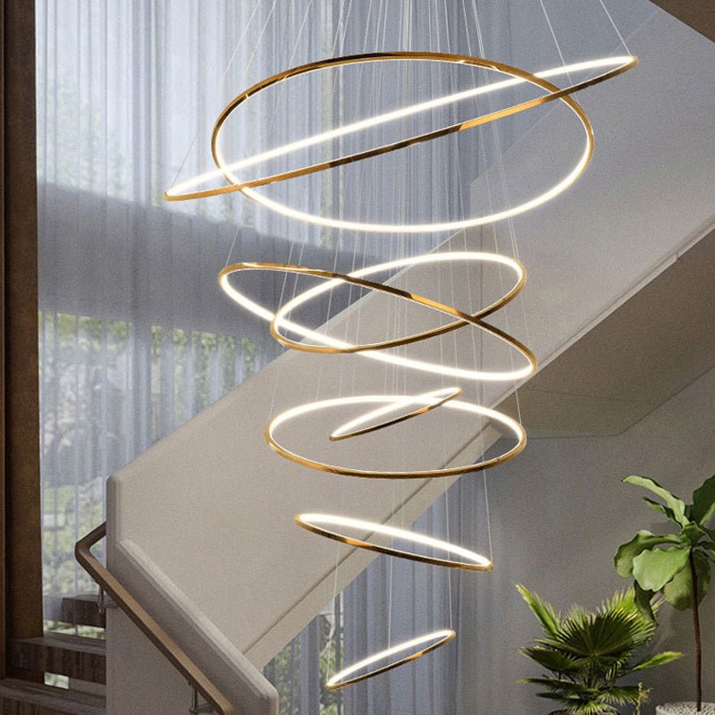WOMO Large Tiered Ring LED Foyer Chandelier-WM2160 - 7 RingsGoldenWarm White & No dimmableBlushlighting