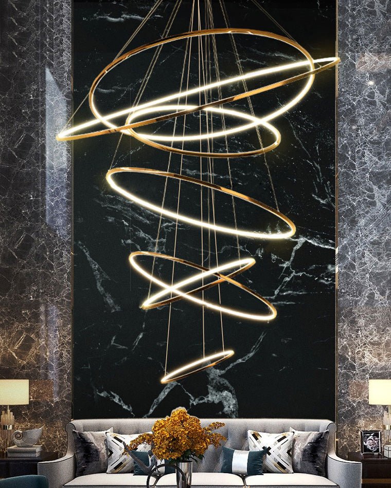 WOMO Large Tiered Ring LED Foyer Chandelier-WM2160 - 4 RingsGoldenWarm White & No dimmableBlushlighting