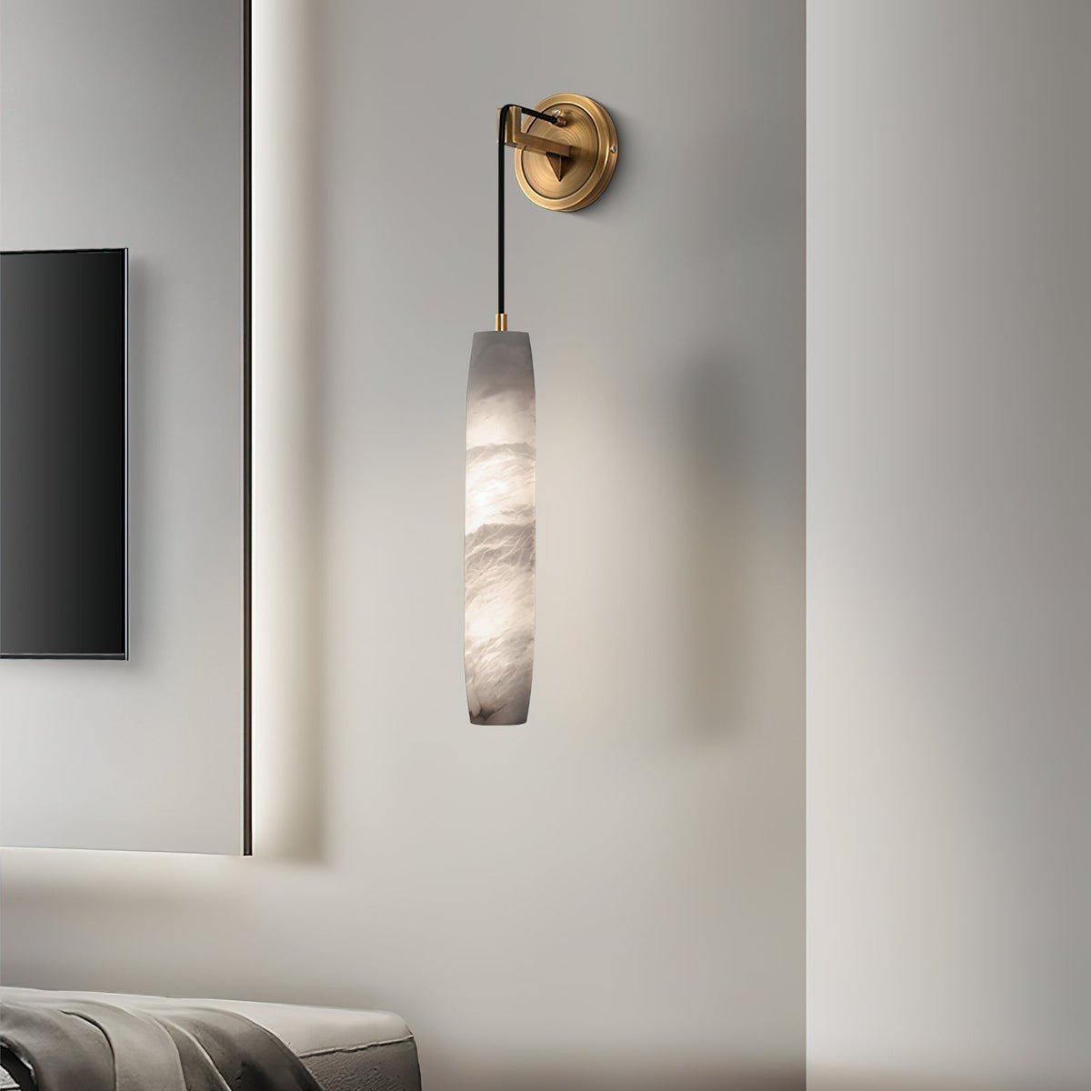 Wrenna Alabaster Flute Wall Lamp - D 7cm x H 38cm / ∅ 2.8″ x H 15″Brass&White1 pieceBlushlighting