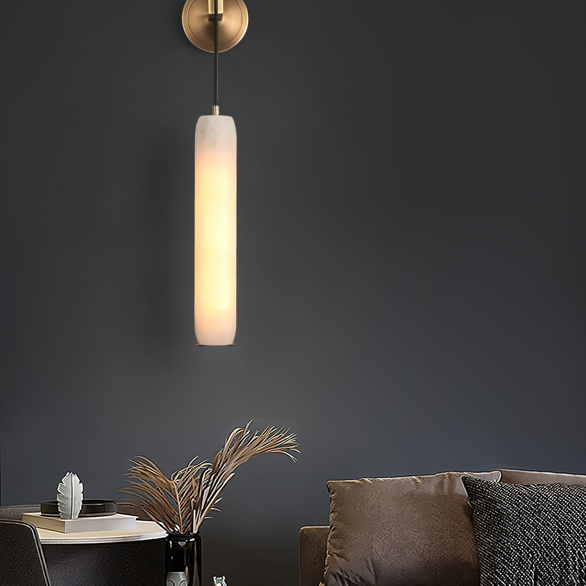 Wrenna Alabaster Flute Wall Lamp - D 7cm x H 38cm / ∅ 2.8″ x H 15″Brass&White1 pieceBlushlighting