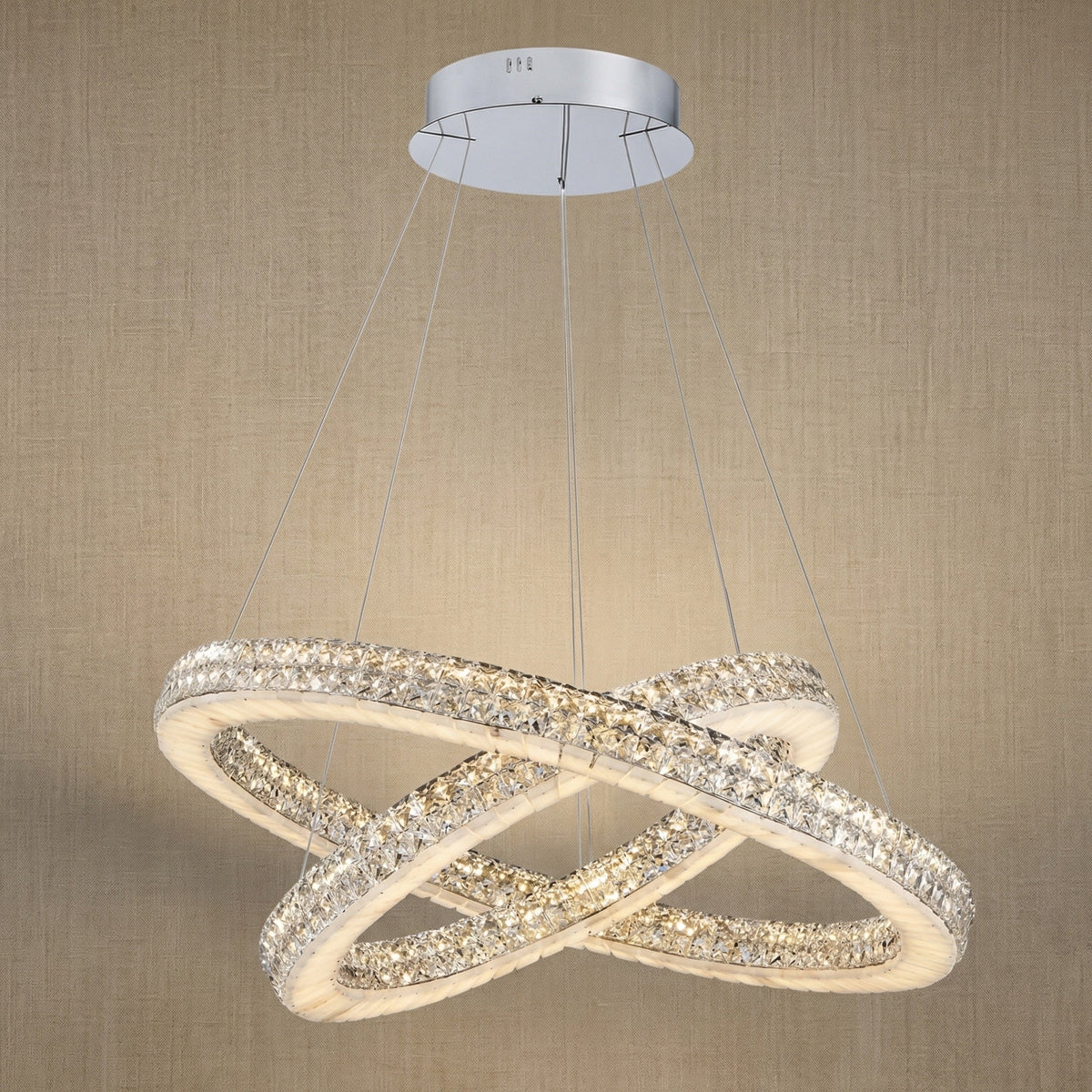 Blush Vera 2-tier nested crystal & alabaster chandelier with chrome finish — modern dining pendant