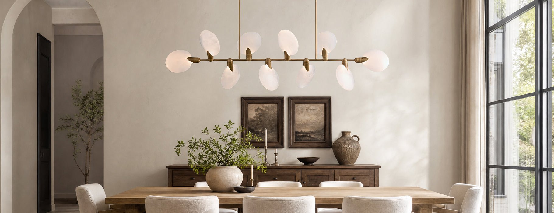The Dining Room Chandelier Guide: Sizing, Height, and Light by Table Shape - Blushlighting