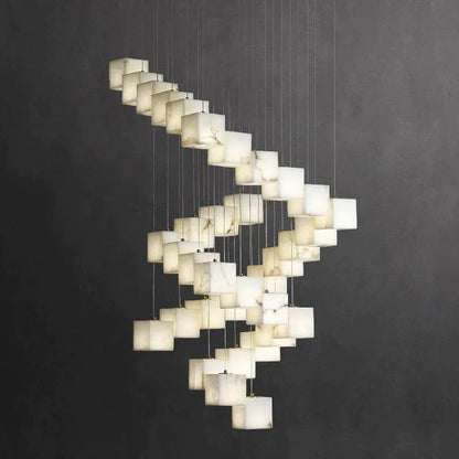 BUive Alabaster Cubic Round Pendant For Dining Table, Staircase Chandeliers Kevin Studio Inc 36-Light B  