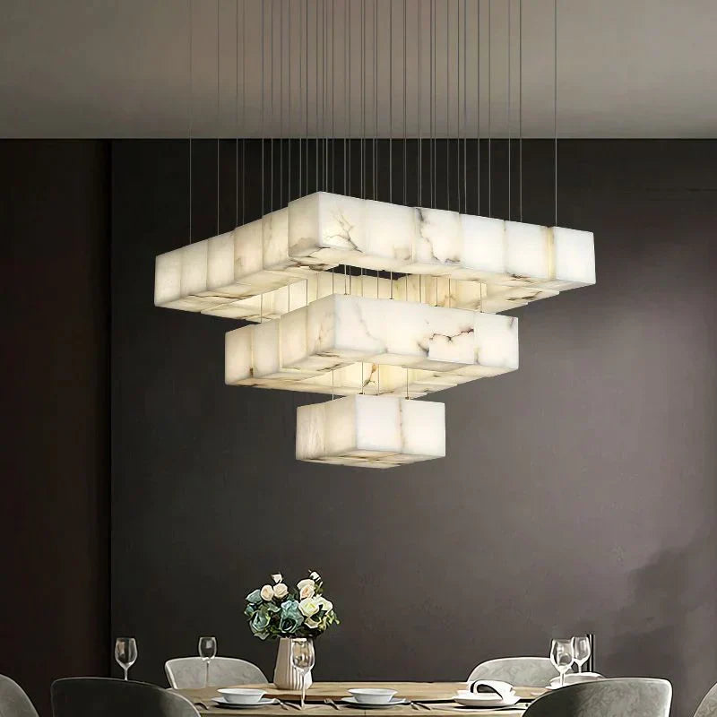 BUive Alabaster Cubic Round Pendant For Dining Table, Staircase Chandeliers Kevin Studio Inc 25-Light  