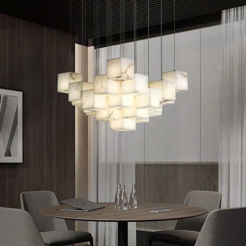 BUive Alabaster Cubic Round Pendant For Dining Table, Staircase Chandeliers Kevin Studio Inc   
