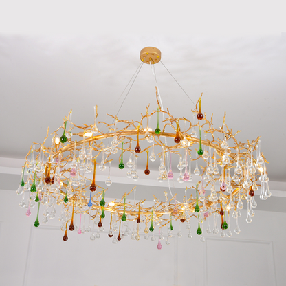 Avis CBUorful Crystal Raindrop Branch Chandelier - Ineffable Lighting