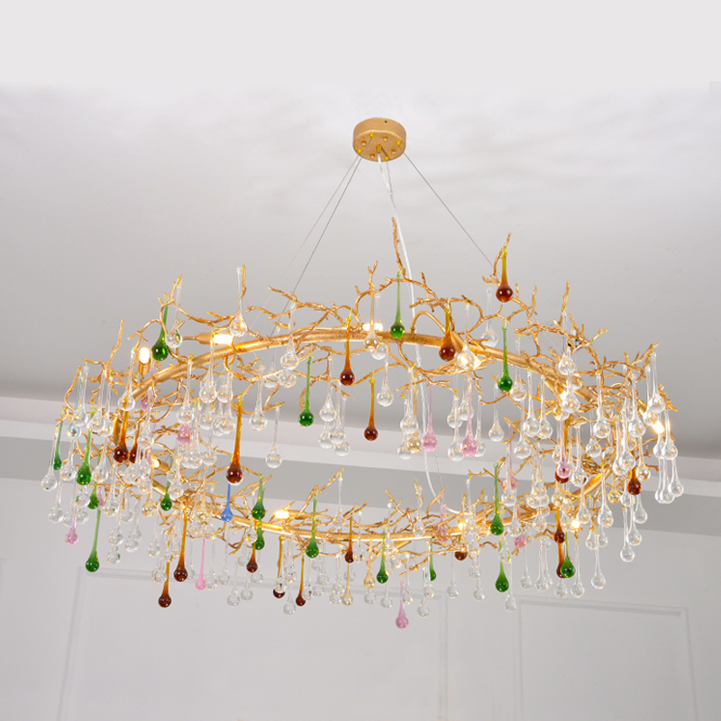 Avis CBUorful Crystal Raindrop Branch Chandelier - Ineffable Lighting