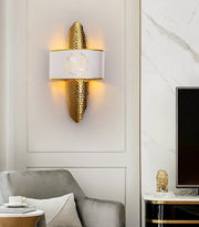 Blushlighting® Luxury Golden Wall Lamp with M-Letter Lampshade, Living Room, Bedroom image | luxury lighting | golden wall lamps