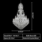 Oversized Luxury Traditional Gold/Chrome Candle Branch Crystal Chandelier for 2-story/Duplex Buildings