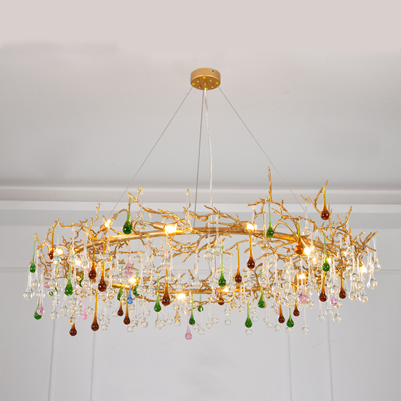 Avis CBUorful Crystal Raindrop Branch Chandelier - Ineffable Lighting