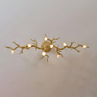 The Linear Glass Ball Branch Semi Flush Chandelier is artfully designed, it combines with the organic tree branch design, decorated with the metal leaves, creates a fruitfully ideas. it is a new interpretation for the new modern style.