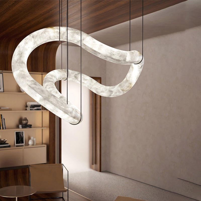 Oslo Infinity Symmetrical Entryway Alabaster Pendant Light, Entrance Pendant Light Chandelier Kevin Studio Inc   
