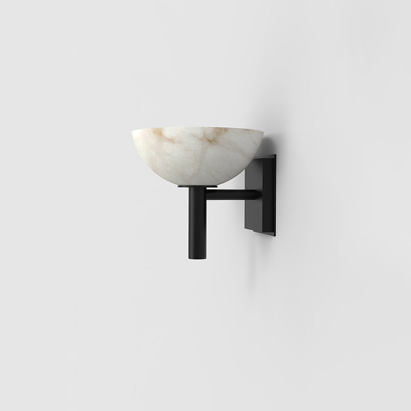 Zona Modern Bowl Shade Alabaster Wall Sconce, Living Room Sconce Wall Light Fixtures Kevin Studio Inc Black  
