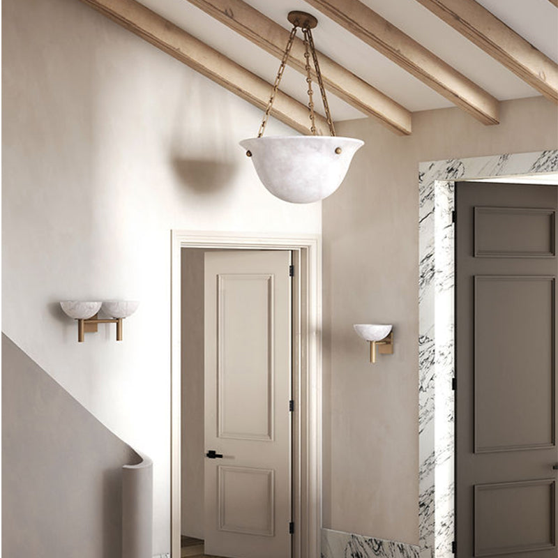 Zona Bowl Shade 2 Lights Alabaster Wall Sconce, Hallway Sconce Wall Light Fixtures Kevin Studio Inc   