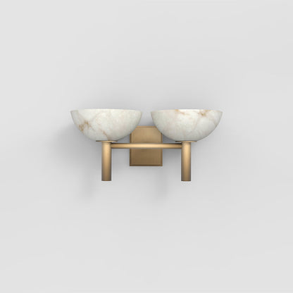 Zona Bowl Shade 2 Lights Alabaster Wall Sconce, Hallway Sconce Wall Light Fixtures Kevin Studio Inc Brass  