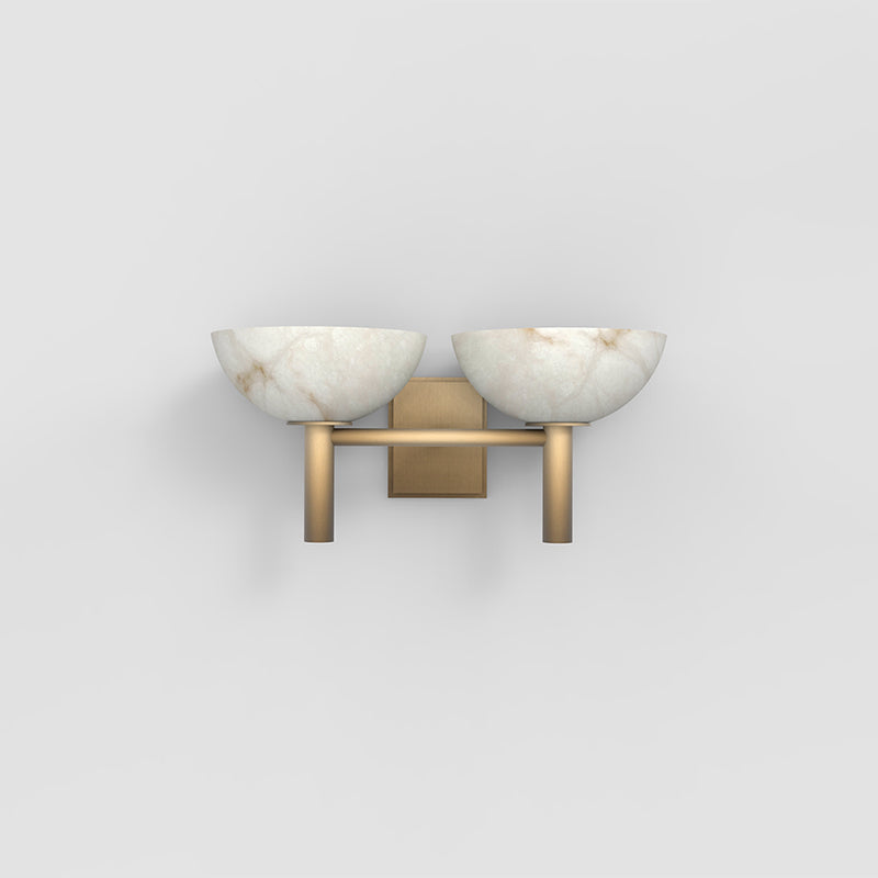 Zona Bowl Shade 2 Lights Alabaster Wall Sconce, Hallway Sconce Wall Light Fixtures Kevin Studio Inc Brass  