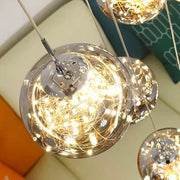 Modern Long Sputnik Clear Glass Bubble Ball Ceiling Light Creative Minimalism Light Fixture for High Ceiling Villa/ Duplex Living Room/ Hallway/ Staircase