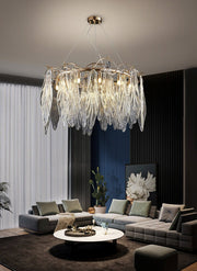 Blushlighting® Drum Gold Modern Crystal Glass Chandelier For Living room, Dining Room Dia31.5*H18.9" / Warm light 3000K