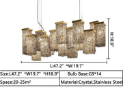L47.2"*W19.7"*H18.9" light luxury, large, modern, rectangle, crystal, pendant, dining table, bar, kitcheb island