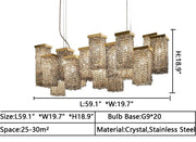 L59.1"*W19.7"*H18.9" light luxury, large, modern, rectangle, crystal, pendant, dining table, bar, kitcheb island