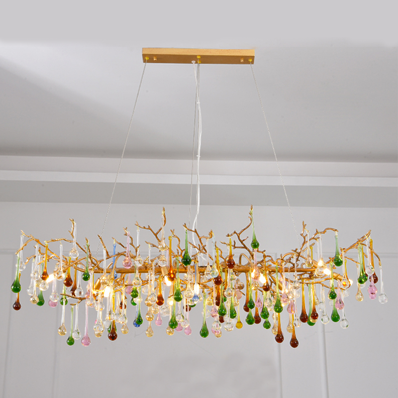 Avis CBUorful Crystal Linear Branch Chandelier For Living Room - Ineffable Lighting