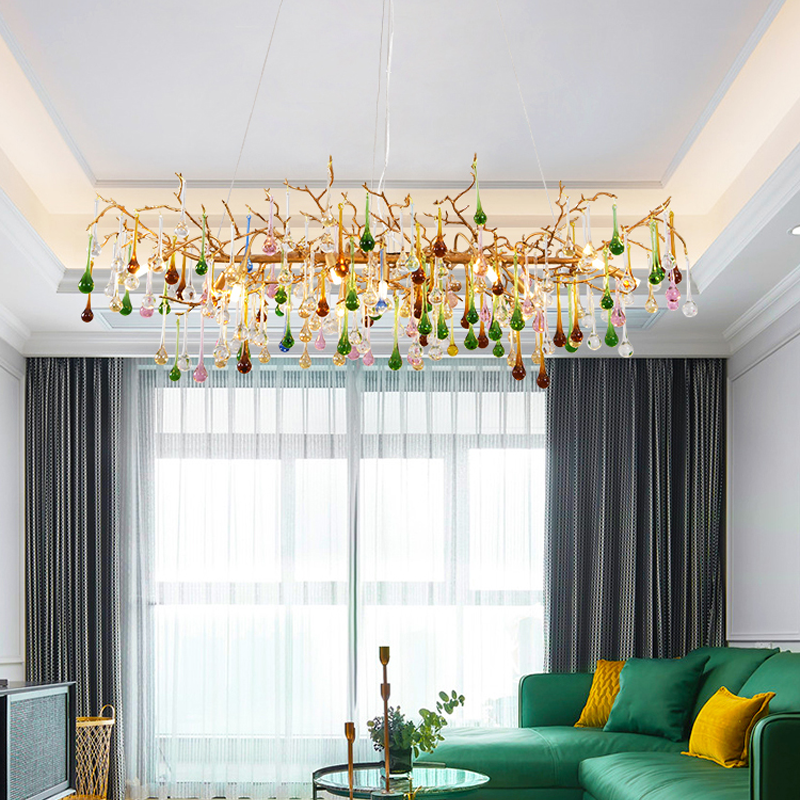 Avis CBUorful Crystal Linear Branch Chandelier For Living Room - Ineffable Lighting