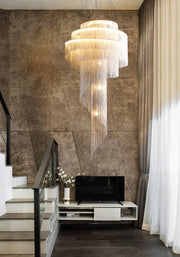 Blushlighting® Toudon | Outstanding Silver/Gold Long Chain Chandelier Dia23.6*H47.2" / Warm light / Silver