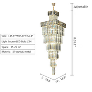 extra large golden liner crystal chandelier for foyer staircase 