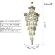 extra large golden liner crystal chandelier 70.9'' for foyer staircase