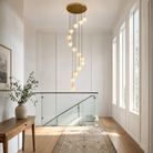 14-Light Gold Natural Alabaster Staircase Chandelier