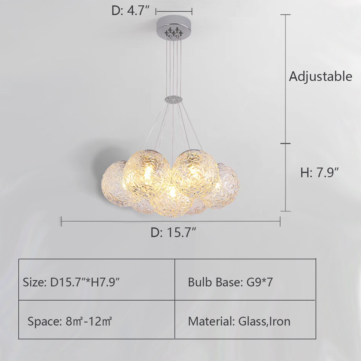 D15.7"*H7.9" chandeleir,chandeliers,bubble,sphere,glass ball,art,designer model,dining table,kitchen island,big table,long table,model,metal