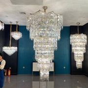 Oversized European Multi-layers Golden Luxury Crystal Chandelier Villa,Duplex-building Foyer Light Fixture