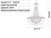 D17.7"*H25.6" High-end luxury crystal chandelier extra large /small italian romantic light modern princess decorative bedroom/living room/dining room/girl's room coffee shop/shopping mall /restaurant/cafe/wedding showroom.