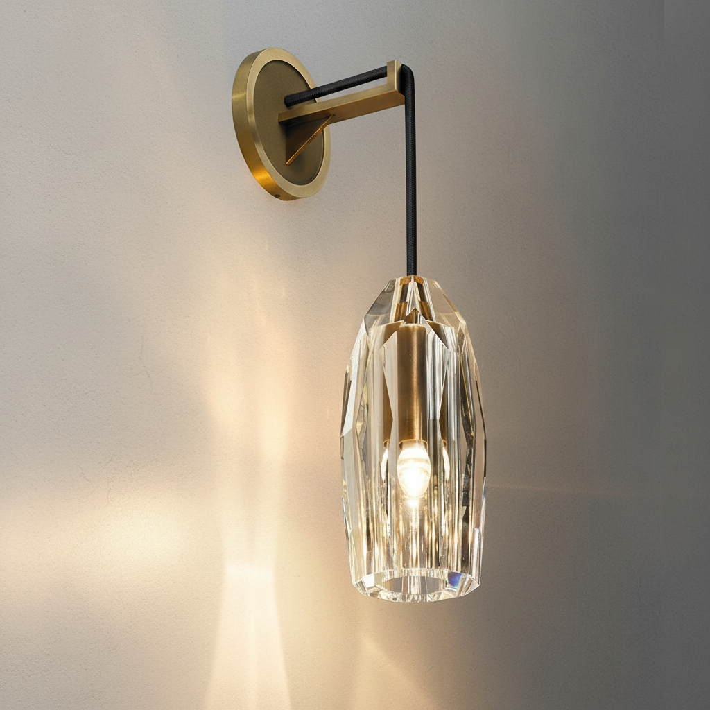 Luster Gaze Radiant Brass Crystal Wall Sconce - Background Shot