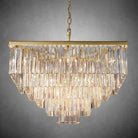 1920s Odaon Crystal Square Chandelier 22" 34" 47"-34''-Lacquered Burnished Brass-