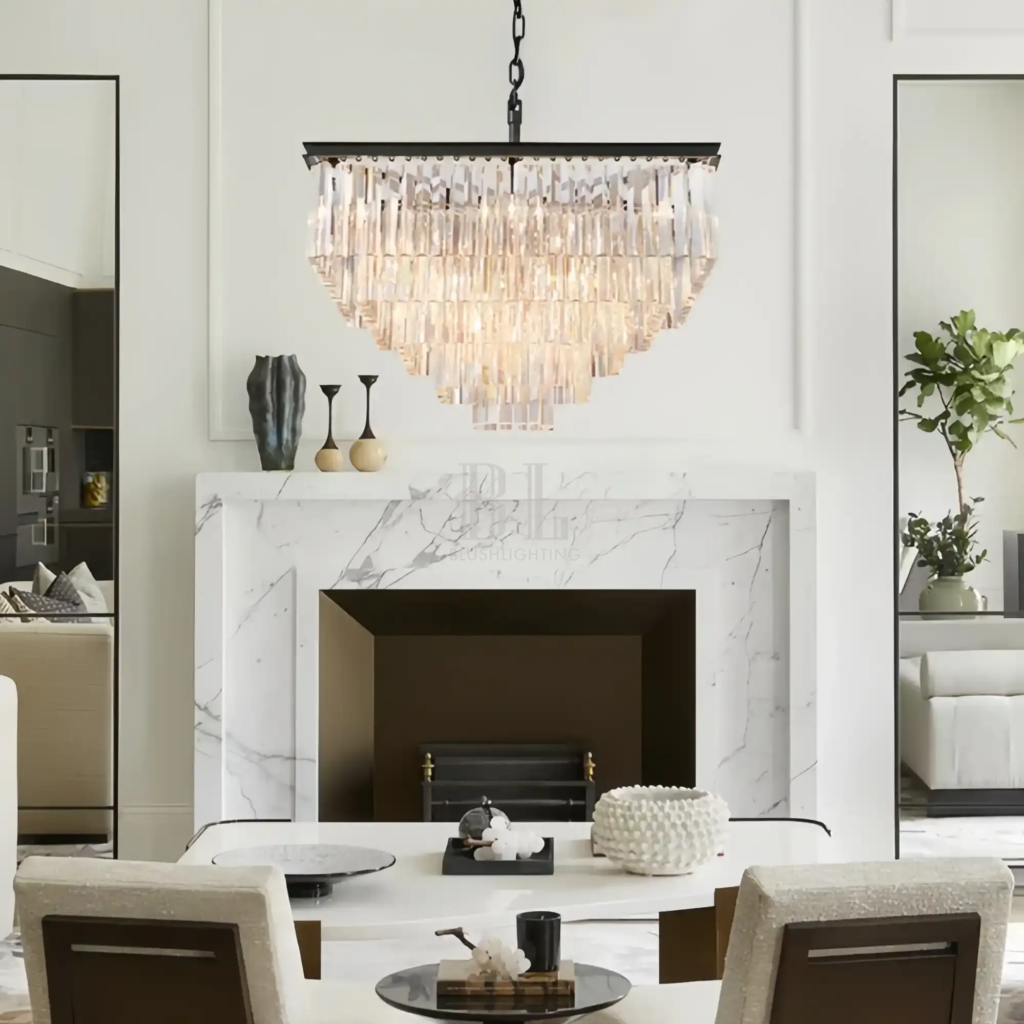 1920s Odaon Crystal Square Chandelier 22" 34" 47"-47''-Matte Black-Blushlighting