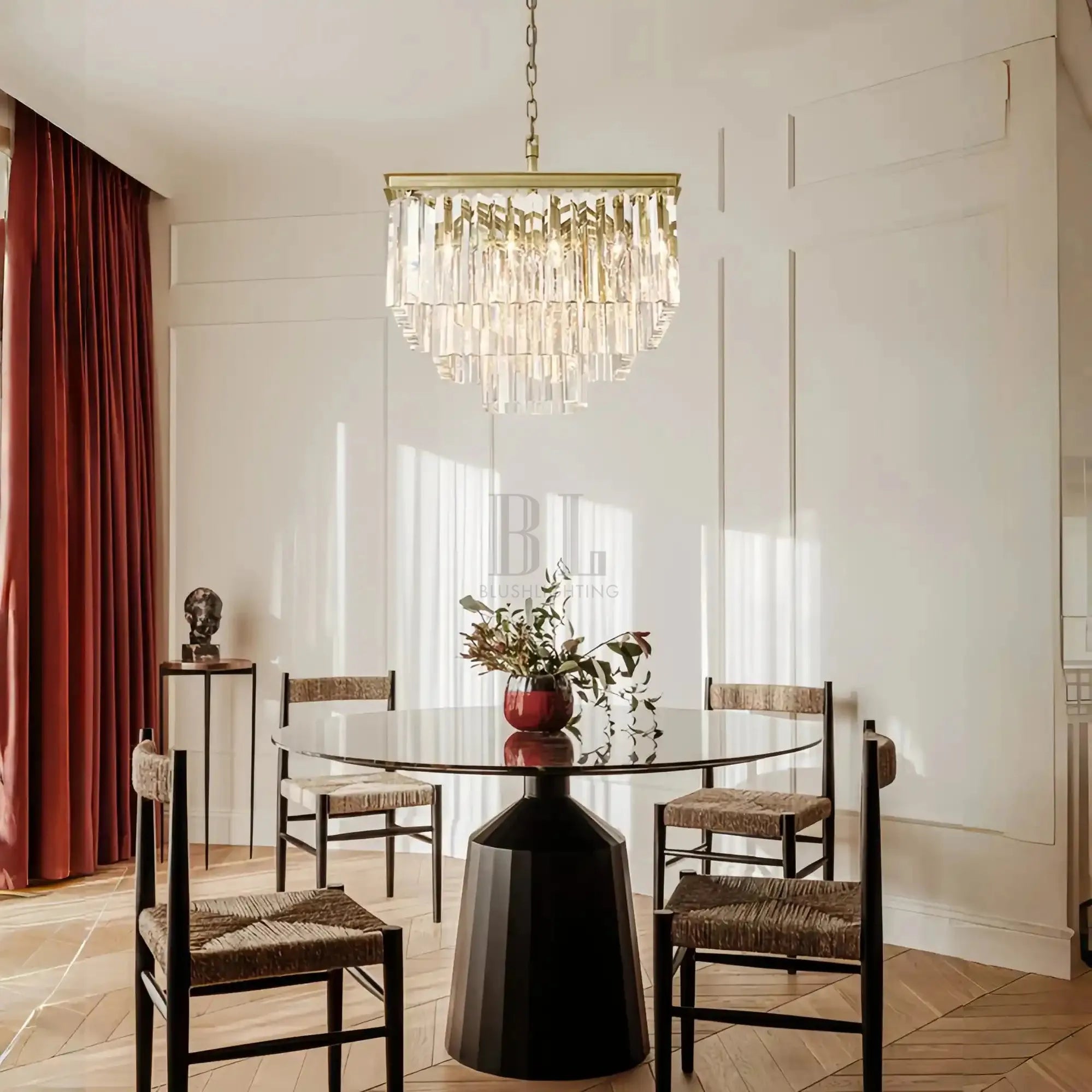 1920s Odaon Crystal Square Chandelier 22" 34" 47"-22''-Lacquered Burnished Brass-Blushlighting