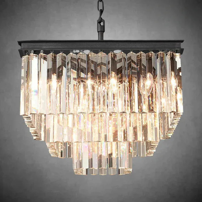 1920s Odaon Crystal Square Chandelier 22" 34" 47"-22''-Matte Black-