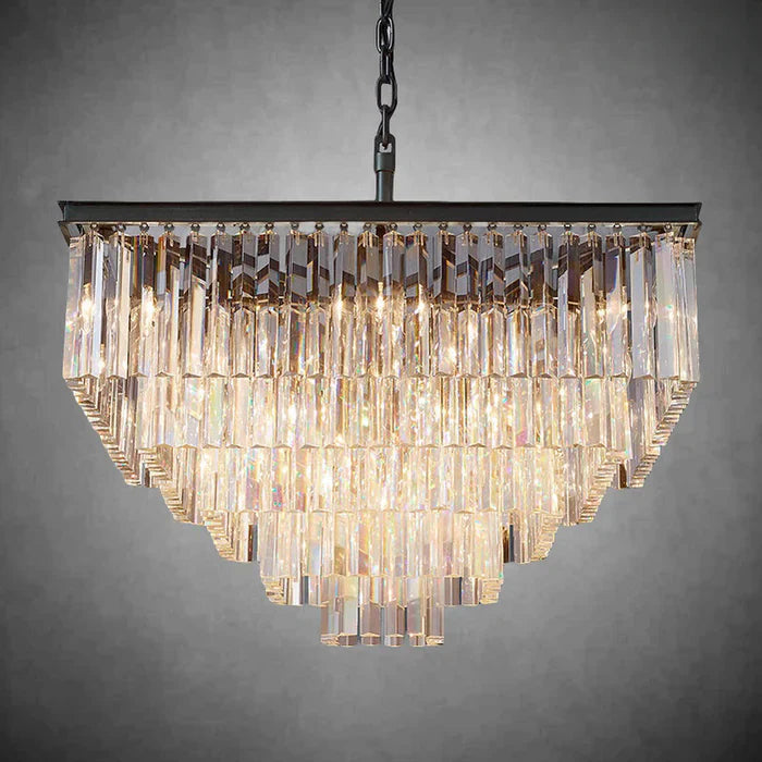 1920s Odaon Crystal Square Chandelier 22" 34" 47"-34''-Matte Black-