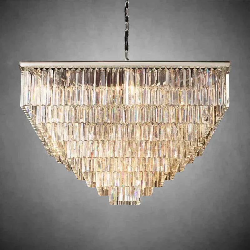 1920s Odaon Crystal Square Chandelier 22" 34" 47"-47''-Polished Nickel-