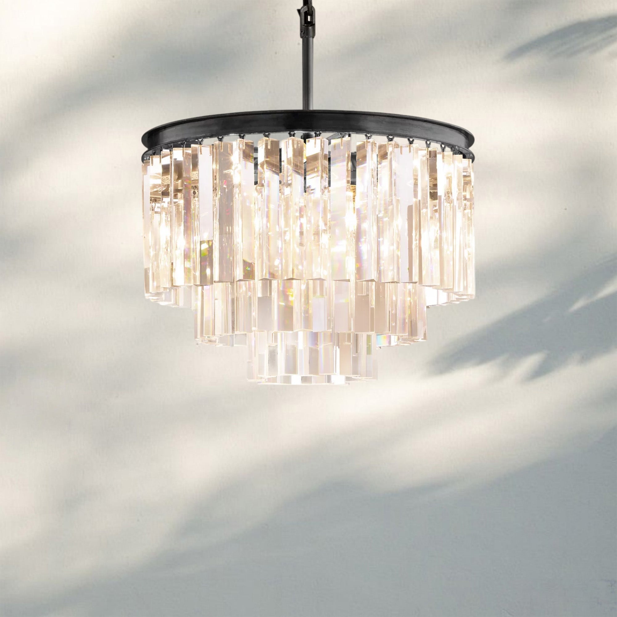 1920s Odaon Multi Tierd Round Chandelier 20"32"44"-20''-Matte Black-