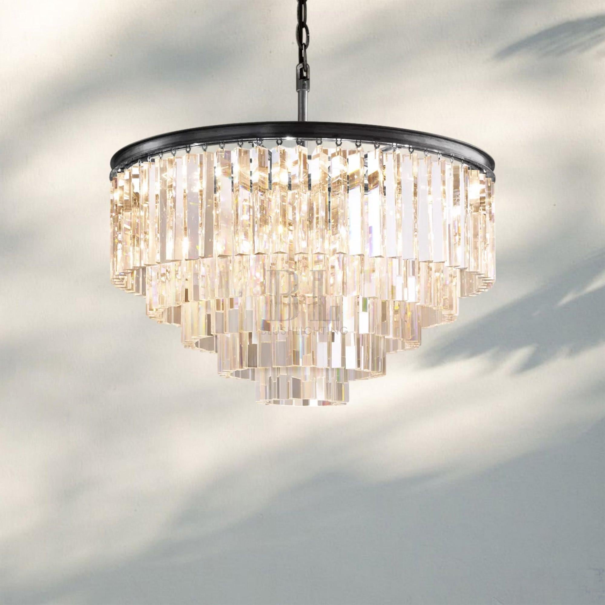 1920s Odaon Multi Tierd Round Chandelier 20"32"44"-32''-Matte Black-