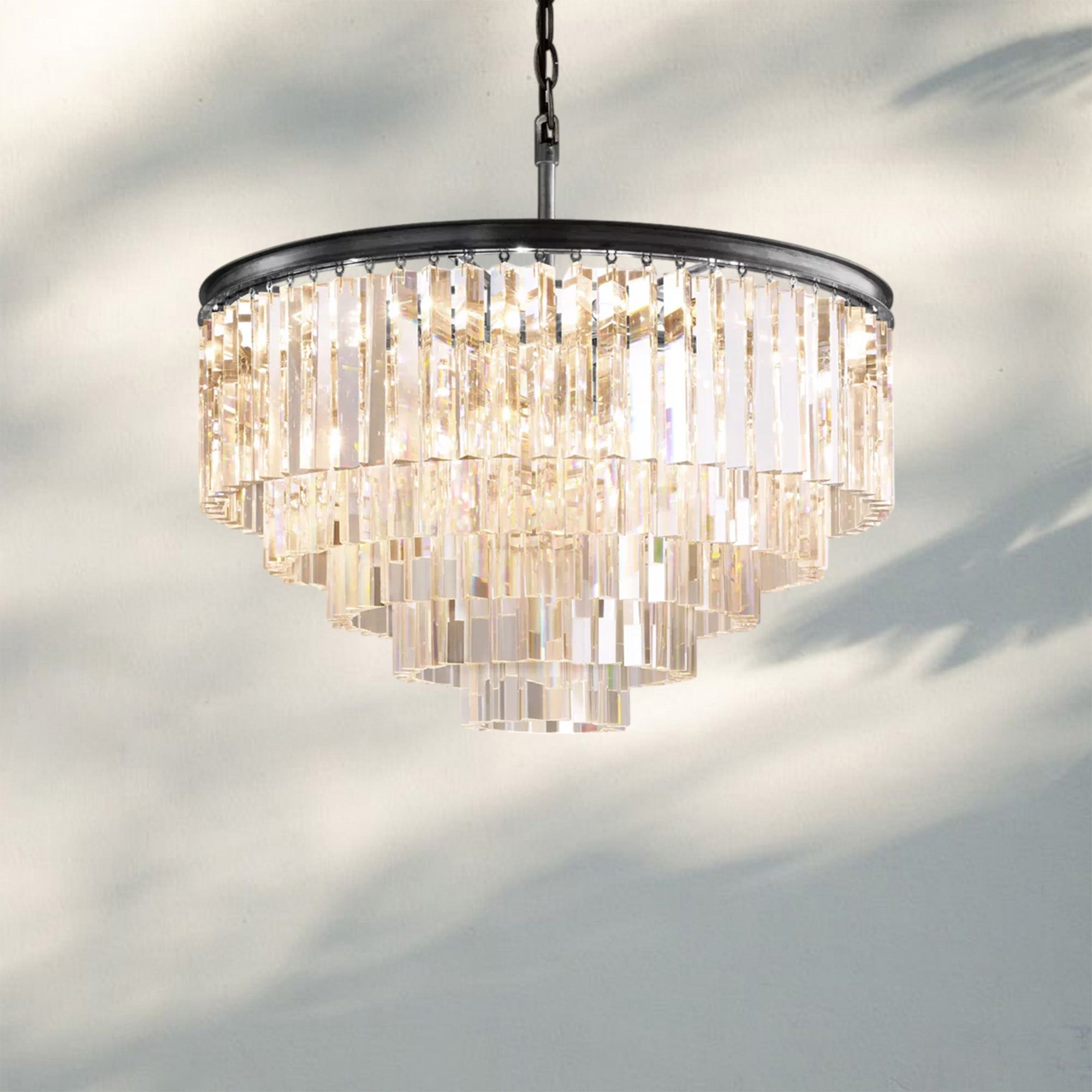 1920s Odaon Multi Tierd Round Chandelier 20"32"44"-32''-Matte Black-