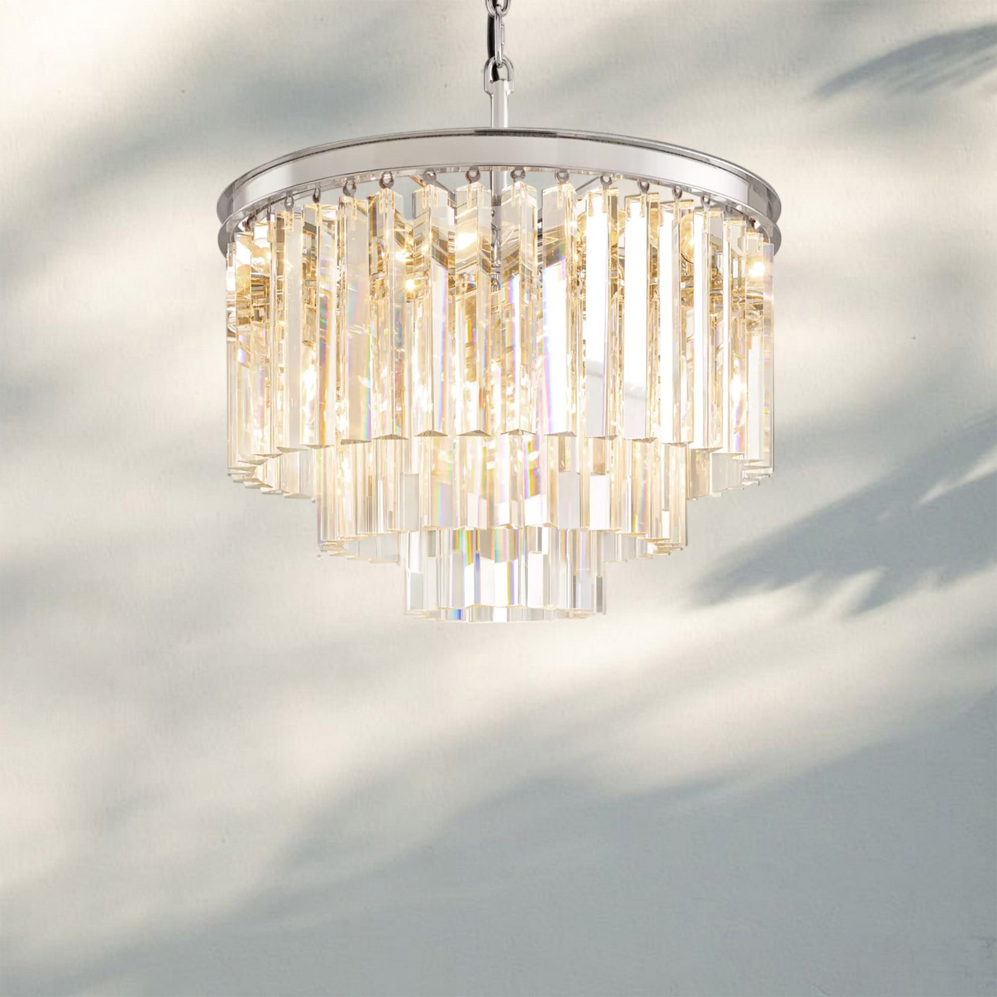 1920s Odaon Multi Tierd Round Chandelier 20"32"44"-20''-Polished Nickel-