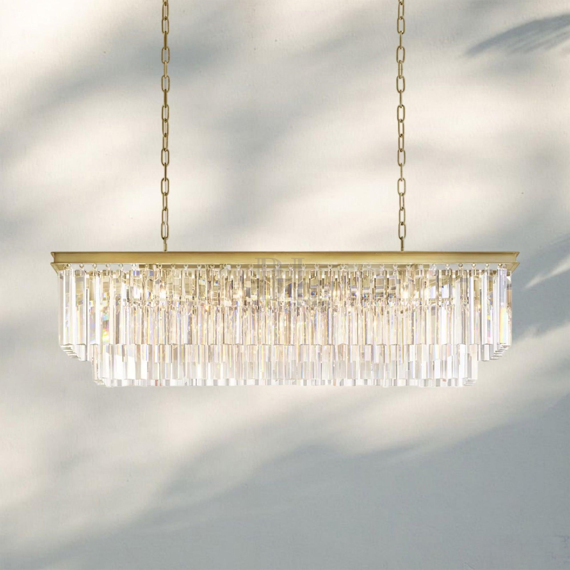 1920S Odaon Rectangular Chandelier 40-49"-Lacquered Burnished Brass-