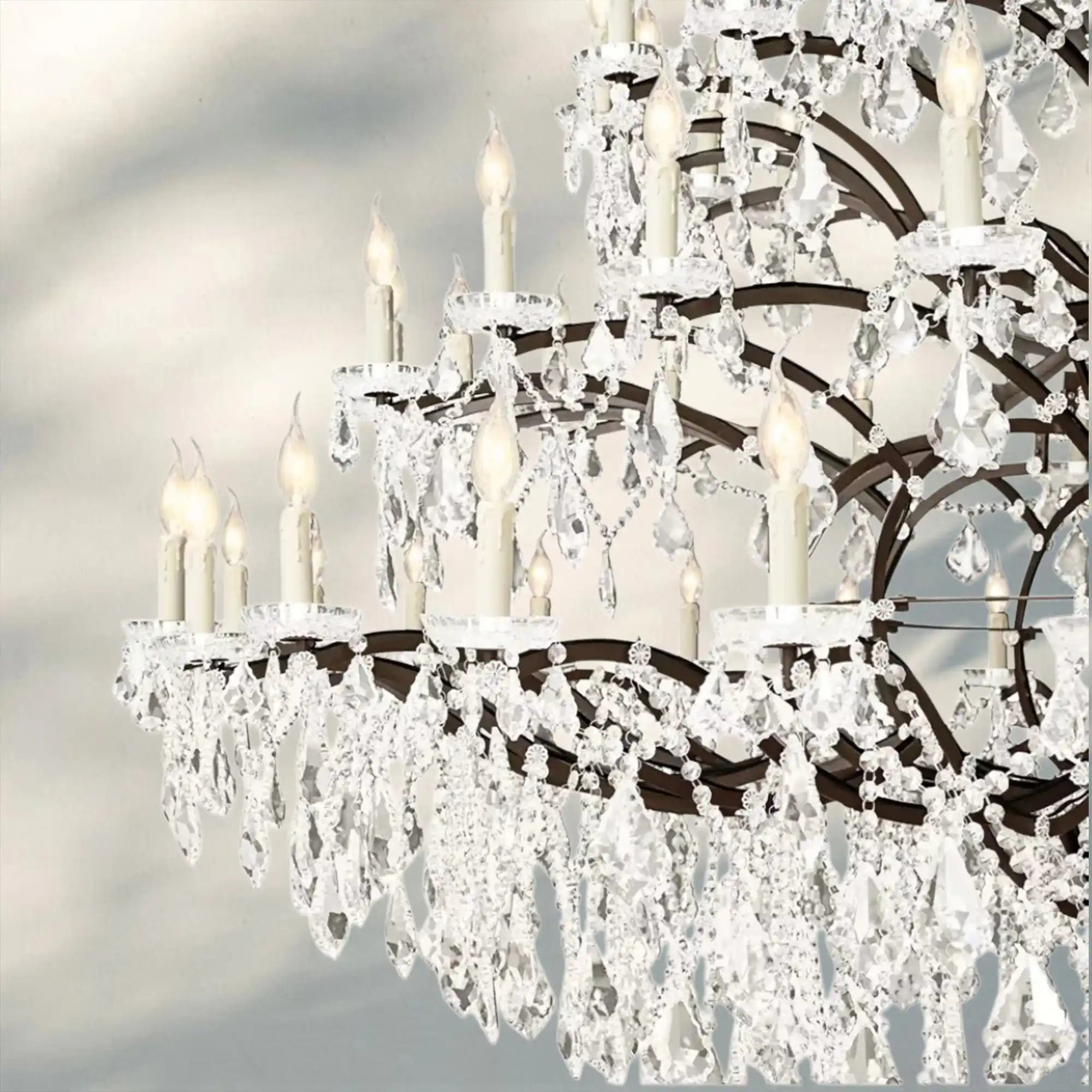 19th C. Rococa Iron & Crystal Round Chandelier 101"-